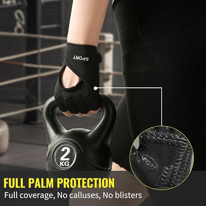 Workout Gloves Women, Exercise Gloves with Wrist Wrap Support, Gym Gloves for Weight Lifting with Full Palm Protection, Extra Grip for Fitness, Pull Ups