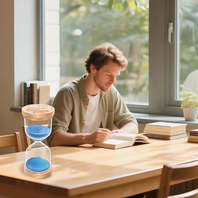 3 Minute Sand Timer, Wooden Hourglass Sand Clock, Small Wood Blue 3 Min Hour Glass, Three Minutes Sandglass for Brushing Teeth, Reloj De Arena, Classroom, Game, Kitchen, Home, Office
