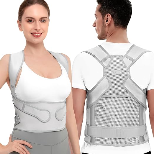 Vicorrect Posture Corrector for Women and Men: Back Support Brace Relieve Upper Back Shoulders Pain (Gray, Small)