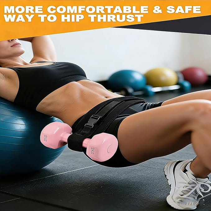 Hip Thrust Dumbbell Holder Belt: Wide Padded Support Belt for Barbell/Dumbbell/Kettlebell for Home Workouts, Adjustable Strap Non-Slip Safety Comfort Squats & Strength Exercises