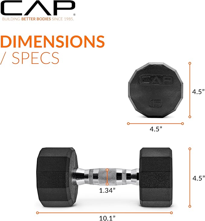 CAP Barbell Coated Hex Dumbbell Weight - Single | 10-120 lbs | Multiple Options
