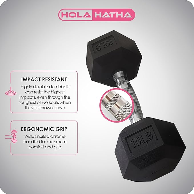 HolaHatha Hexagonal Dumbbell Weights Set, Home Gym Equipment Set, Portable Weighted Exercise Dumbbells for Fitness, Training, and Lifting Workouts