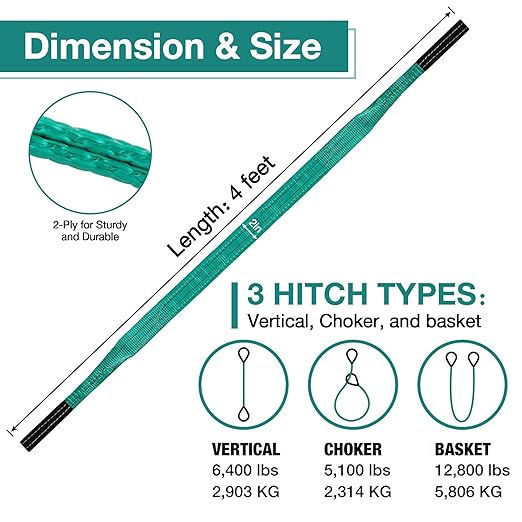 Lift Sling Straps,2" x 4' Heavy Duty Flat Eye Lift Sling, Lifting Straps Nylon Tree Saver Recovery Strap Web Sling Winch Strap 2 Pack