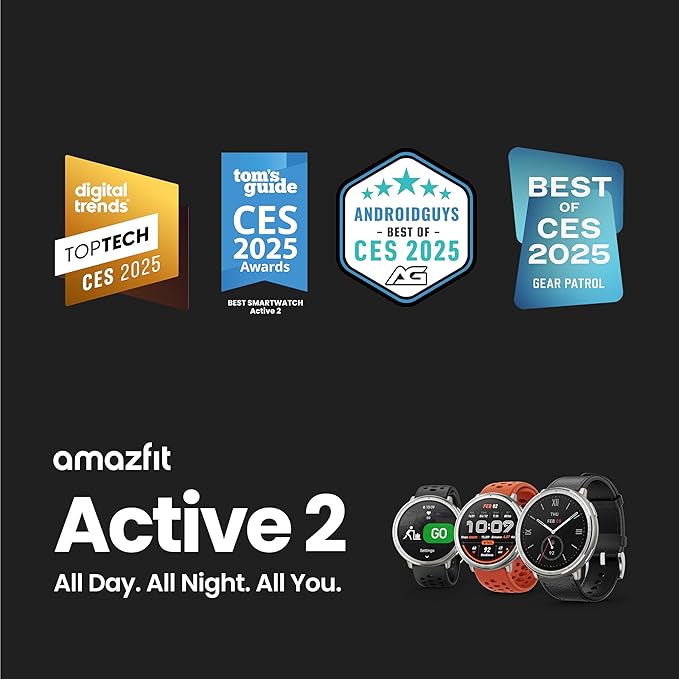 Amazfit Active 2 Premium Smart Watch Fitness Tracker (Round) for Android & iPhone, 10 Day Battery, Water Resistant, GPS Maps, Heart & Sleep Monitor, HYROX Mode, Sapphire Glass, Leather + Sport Strap