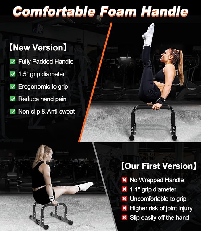 Push Up Bar, 12 Inch High Non-Slip Parallettes Bars & Dip Bars With Foam Handles, Heavy-Duty No Wobbling Calisthenics Equipment For Handstand, L-Sit, Gymnastics, Strength Training Home Gym Use