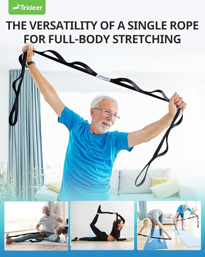 Trideer Non-Elastic Stretching Strap with Loops for Physical Therapy & Rehab, Knee Hip Leg ROM Post-Surgery, Yoga Strap for Stretching, Leg Lifter Strap Mobility Aid, Hamstring Calf Back