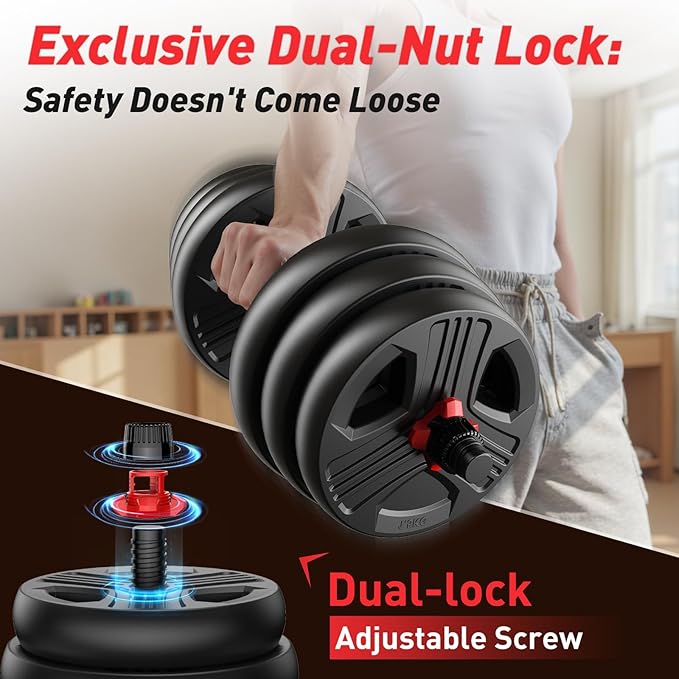Adjustable dumbbell set,20/35/45/55/70/90lbs Free Weights set with upgraded nut, 5 in 1 Weight Set Used as Kettlebells, Barbell, Push up Stand, Fitness Exercise for Home Gym Suitable Men/Women