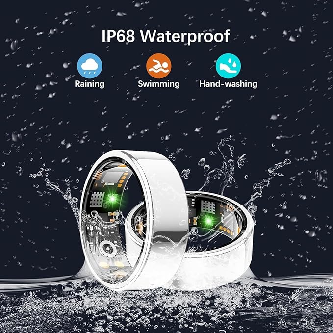Smart Ring for Women Men, Fit Ring with Heart Rate, Blood Oxygen, HRV, Sleep Monitor, Stress, Step Counter, IP68 Waterproof Fitness Rings for iPhone & Android, No Subscription Fee (Silver, 11#)
