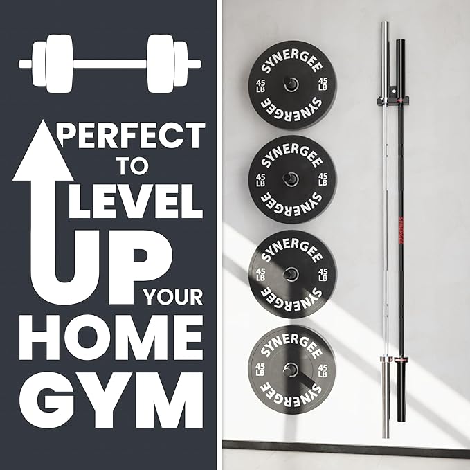 Synergee Wall Mounted Barbell Holder & Gym Accessory Rack – Heavy Duty Steel Storage for Barbells, Collars, Bands, and Fitness Gear – Space Saving Home Gym Equipment Organizer