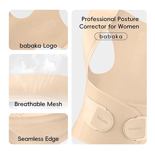 babaka Posture Corrector for Women, Invisible Lightweight Adjustable Back Brace for Upper and Lower Back Pain Relief, Hunchback, Hump, Scoliosis, Thoracic, Spine Corrector Under Clothes (Beige, Small, Waist: 25''-30'')