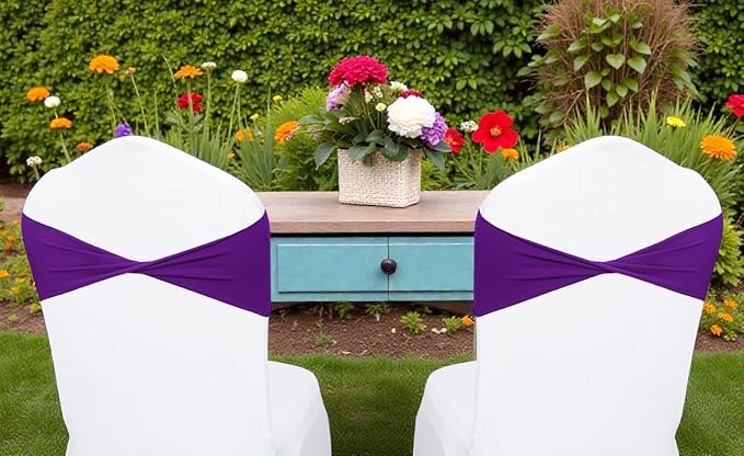 VDS Pack of 200 PCS | Purple | Spandex Chair Sashes Bows Without Buckle | Stretch Elastic Banquet Universal Folding Chair Band Tie with for Wedding Party Conference Celebration Event Decoration