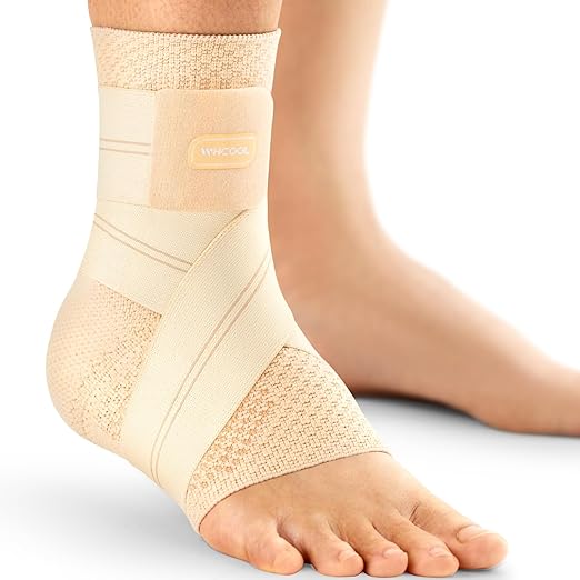 Flat Knitting Ankle Brace for Women&Men, 7-Zone Dynamic Compression Sleeve w/Flex Strap,Foot Support for Sports, Sprained Ankle, Achilles Tendonitis, Plantar Fasciitis Relief(Pack of1) S,Nude