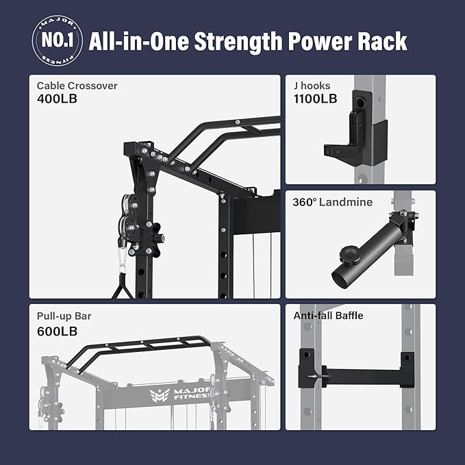 MAJOR FITNESS Drone1 Power Cage - Multi-Function Power Rack for Home Gym, Squat Rack, Cable Crossover System, for Strength Training