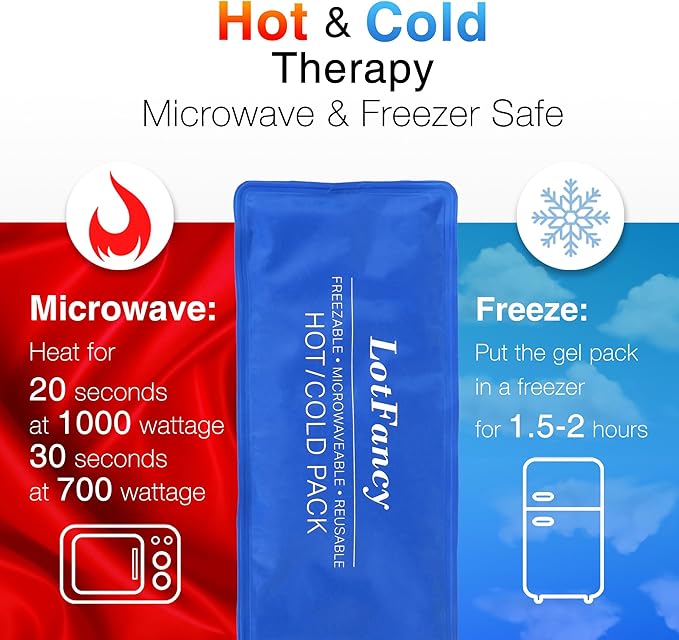LotFancy Ice Pack for Injuries, Pack of 2, Reusable Hot Cold Pack for Therapy, Cooling or Heating Pad for First Aid, Back Shoulder Neck Head Feet Pain Relief, 11 x 5 Inches