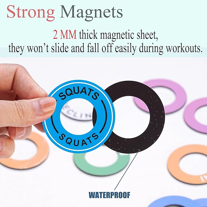 1 Inch Holes 12 Pcs Power Squat Rack Barbell Magnetic Position Markers Reminders Labels for Home & Garage Gyms - Magnets Identifier Rings for Bench Press, Overhead Press (OHP)