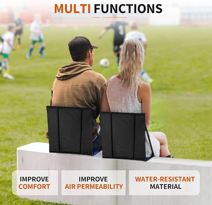 2PCS Portable Stadium Seat Cushion for Bleachers,Folding Lightweight Seat with Backrest,Adjustable Straps,Ideal for Camping,Hiking,Sports Events,Outdoor Concerts