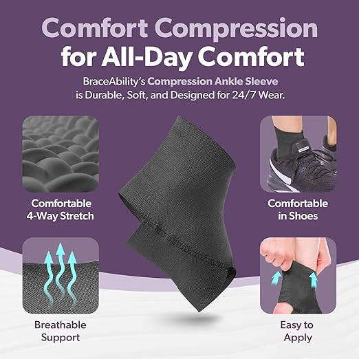 BraceAbility Elastic Ankle Support Brace - Youth Slip on Foot and Ankle Compression Sleeve for Gymnastics, Dance, Kids, Sports, Running, and Sprained Ankle Swelling for Boys and Girls (S - Black)