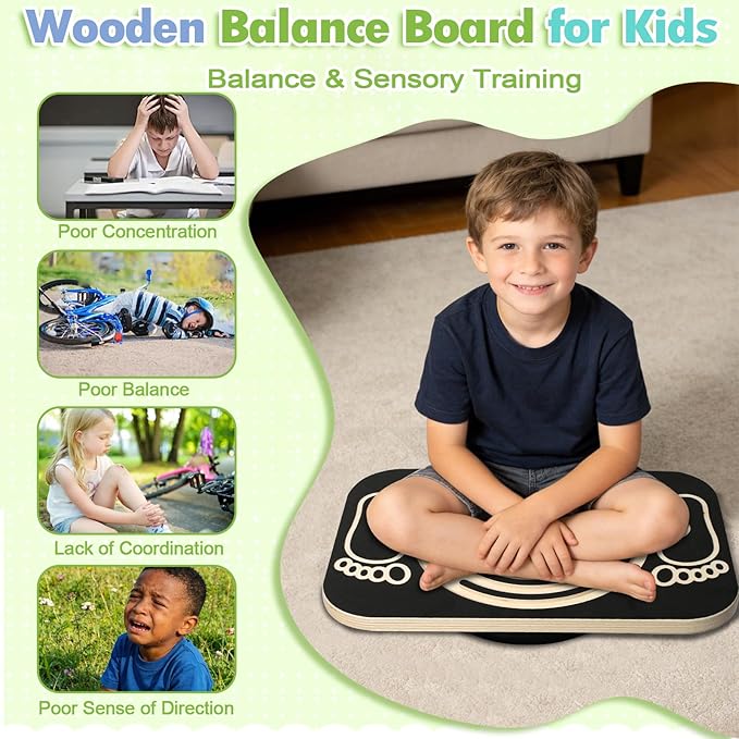 Balance Board Maze for Kids, 17.5-Inch Wobble Board Rocking Seesaw Sensory Training with 6 Balls, Non-Slip Pedals Indoor Outdoor for Boys Girls