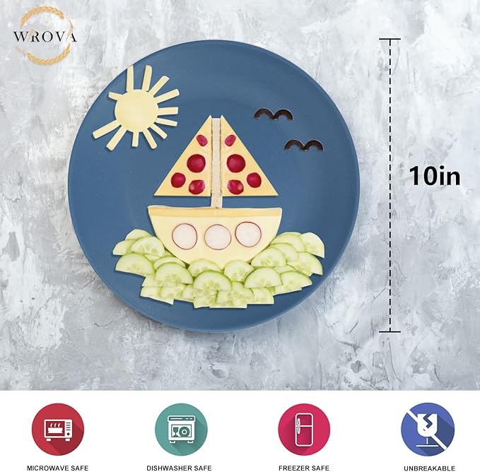 Wrova Wheat Straw Dinner Plates 10 Inch Unbreakable Set of 8 - Dishwasher & Microwave Safe Plastic Plates Reusable - Lightweight Plates for kitchen,camping,salad,appetizer - Colorful