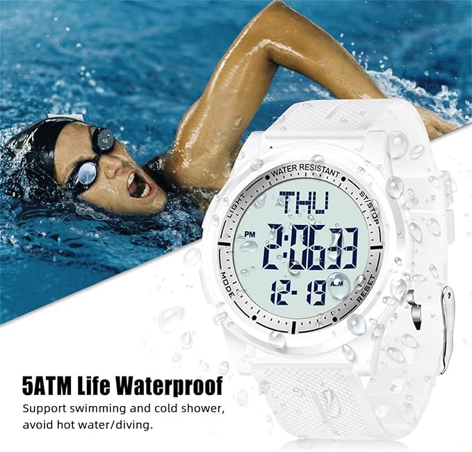 Beeasy Digital Watch for Men Women, 50M Waterproof, Ultra-Thin & Lightweight, 44mm Silicone Sports Watch with Alarm, Stopwatch, Countdown, Ideal for Gym, Running, School, Daily Wear