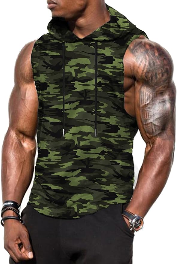 Babioboa Men's Workout Hooded Tank Tops Sports Training Sleeveless Gym Hoodies Bodybuilding Cut Off Muscle Shirts