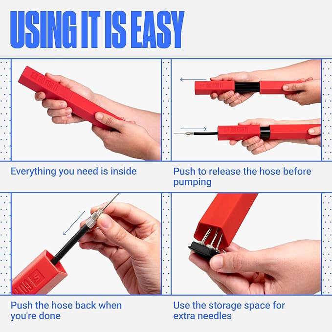 SPORTBIT Ball Pump for Sports Balls - Push & Pull Inflating System - Hand Pump for All Exercise Balls - Volleyball Pump, Basketball Inflator, Football & Soccer Ball Air Pump - Goes with 5 Needles Set