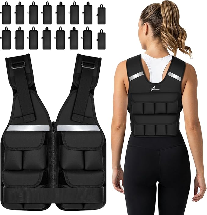 Sportneer Adjustable Weighted Vest Weights: 2-18 lbs/2-40 lbs Washable Weight Vest for Walking 16 In 1 Fast Adjust Rucking Vest for Women and Men Home Gym Running Jogging Strength Training Vests