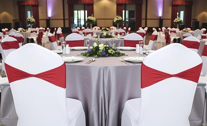 MDS Pack of 150 Spandex Chair Sashes Bows Elastic Stretch Dining Chair Bands Ties Without Slider Buckle Universal fits for Wedding Baby Shower Birthday Party Banquet Event Decoration - Apple Red