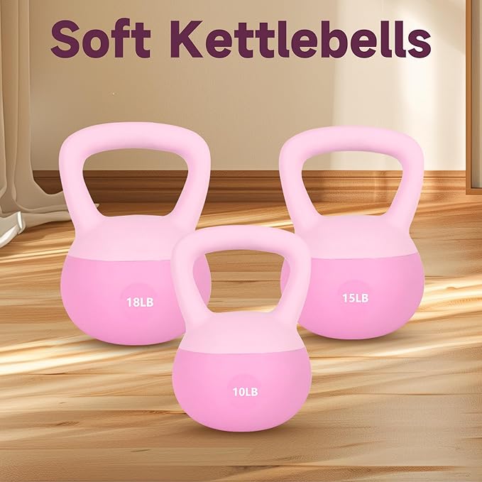 Leikefitness Soft Kettlebells,Sand Filled Weights for Women and Men,Color Coded Anti Slip Soft Kettlebells,Home workout