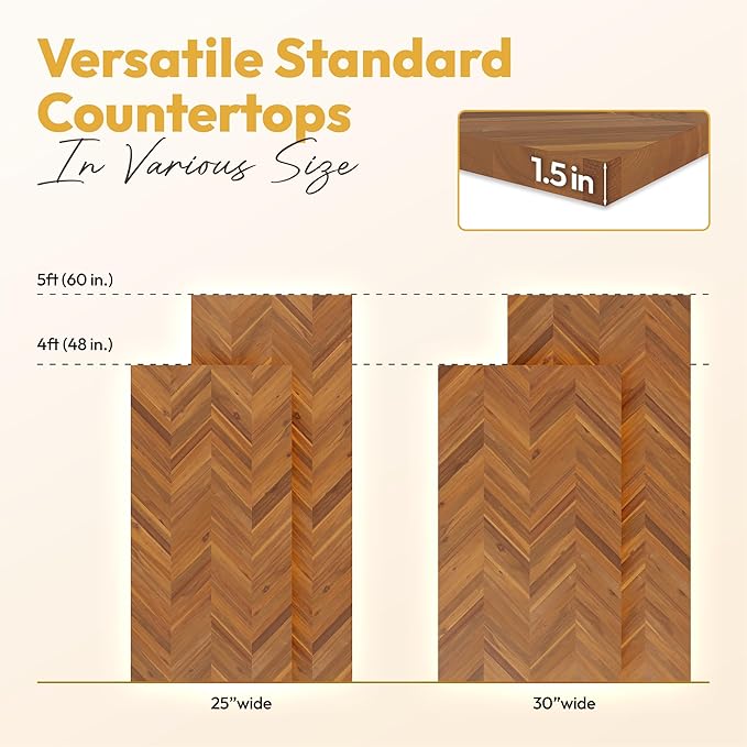 Howizz Chevron Acacia Butcher Block Countertop 48 x 30 x 1.5 inches, Teak Solid Wood Table Top for Desk Top, Workbench Top