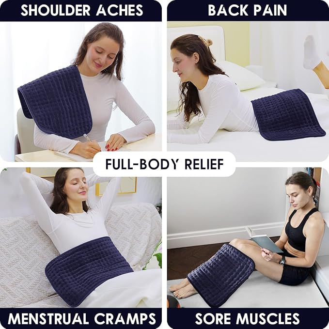 DAILYLIFE Heating Pad for Back Pain Relief, 17" x 33" Electric Heating Pads for Cramps, Back, Shoulder and Neck with 6 Heat Settings, Fast-Heating Technology, Machine Washable, UL Certified, Dark Blue