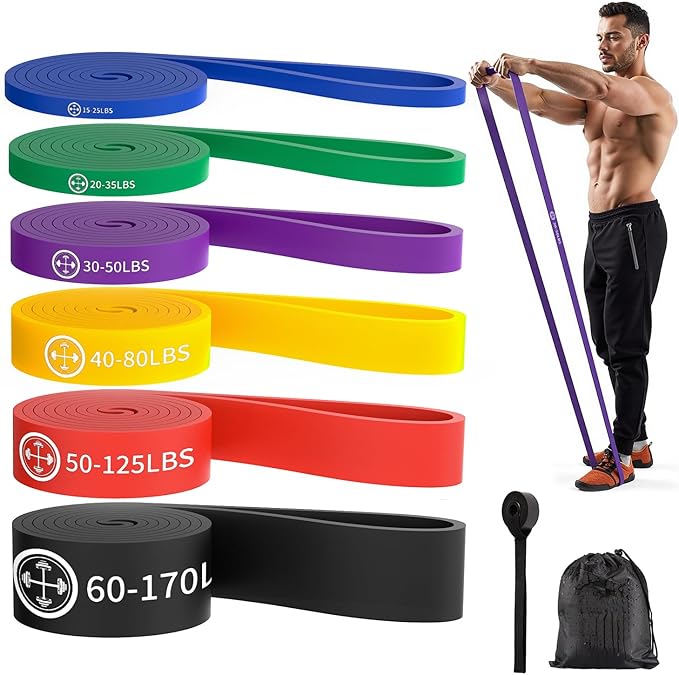 Exercise Bands，Set of 6 Resistance Bands for Working Out,Pull Up Bands Set,at Home Workout Equipment,Instruction Guide and Carry Bag Included