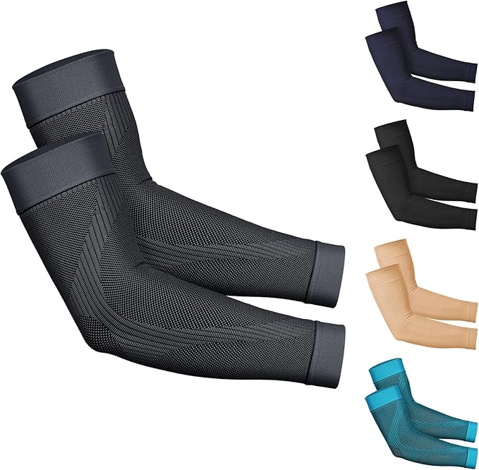 KEKING® Compression Arm Sleeves, Pair, Firm 20-30mmHg Graduated Compression Full Arm Support for Recovery, Pain Relief, Tendonitis, Golfers & Tennis Elbow Brace, Workouts Sports - Latex Free Grey 3XL