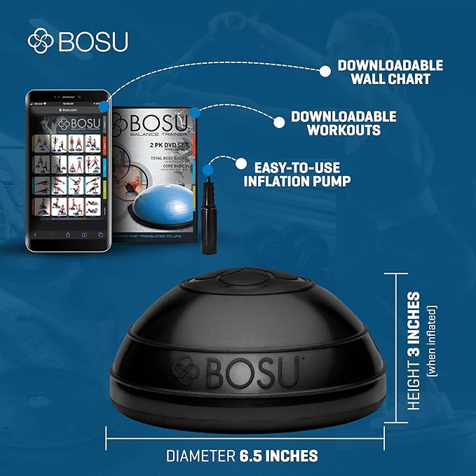 BOSU 6.5 Inch Balance Pods, Stability and Balance Exercise Workout Equipment for Home Gym, Core Training, Physical Therapy and Fitness, 2 Pack, Black