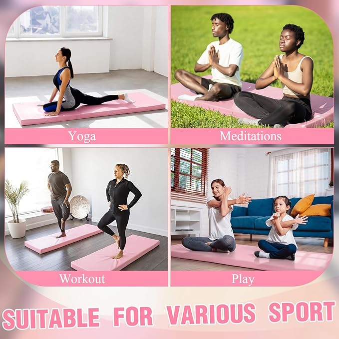 Lyrow 3 Inch 72"x 24" Thick Foldable Yoga Mat with Carry Strap, Non-slip Portable Foam Gym Mat for Yoga, Pilates and Stretching