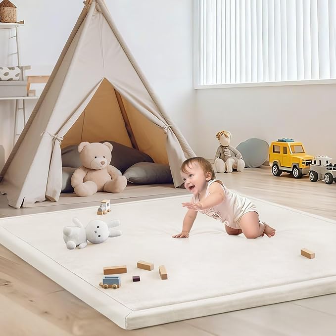 Baby Play Mat for Floor Nursery Rug Muscle Mat Area Rug Playroom Rug 50"x50" Playpen Mat Memory Foam 1.3" Thick Crawling Mat For Babies,Toddlers, Infants, Kids,Cream