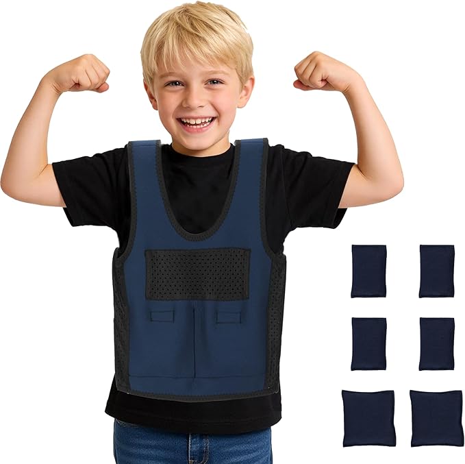 Weighted Vest for Kids(Ages 5-9) - Adjustable Compression Vest with 3lbs Removable Weights, Sensory Calming Vest for Autism, ADHD, SPD, Breathable Neoprene & Mesh Design