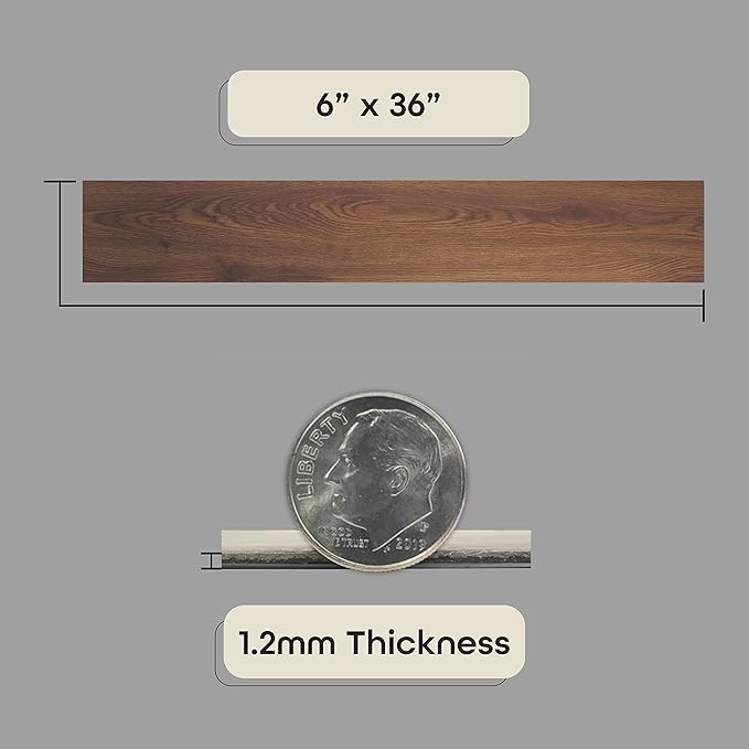Vinyl Peel and Stick Floor Tile, Self-Adhesive Wood Plank, 10-Pack (15 Square Feet) - 6 Inch Width, 36 Inch Length, 1.2mm - Walnut - Easy DIY Nexus Planks for Any Room by Achim Home Decor