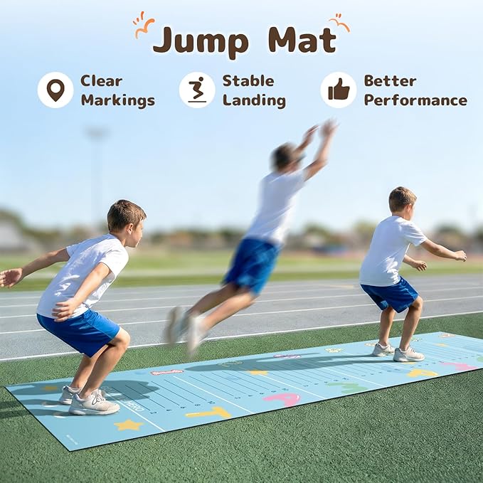 Jump Mat for Kids, Non-Slip Standing Broad Jump Training Mat with Measurement Marks and Carry Strip, Roll-Up Fitness and Activity Floor Jumping Pad for Home Workout, Jumprope, Yoga, Exercise