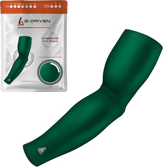 B-Driven Sports Pro-Fit Compression Arm Sleeve for Men, Women & Youth, Volleyball Baseball Basketball Weightlifting - Single