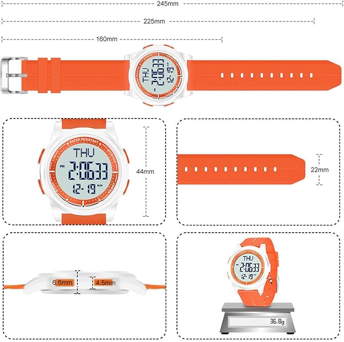 Beeasy Digital Watch for Men Women, 50M Waterproof, Ultra-Thin & Lightweight, 44mm Silicone Sports Watch with Alarm, Stopwatch, Countdown, Ideal for Gym, Running, School, Daily Wear