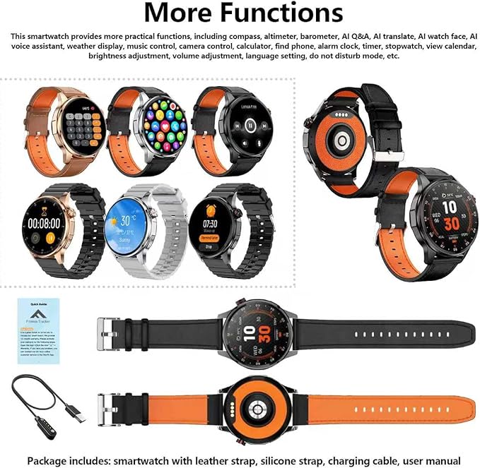 Smart Watch, GPS & Free Maps, AI, Bluetooth Call & Text, Health, Sleep & Fitness Tracker, 100+ Sport Modes, Waterproof, Long Battery Life, Waterproof, Compass, Barometer, 2 Bands Smartwatch for Men