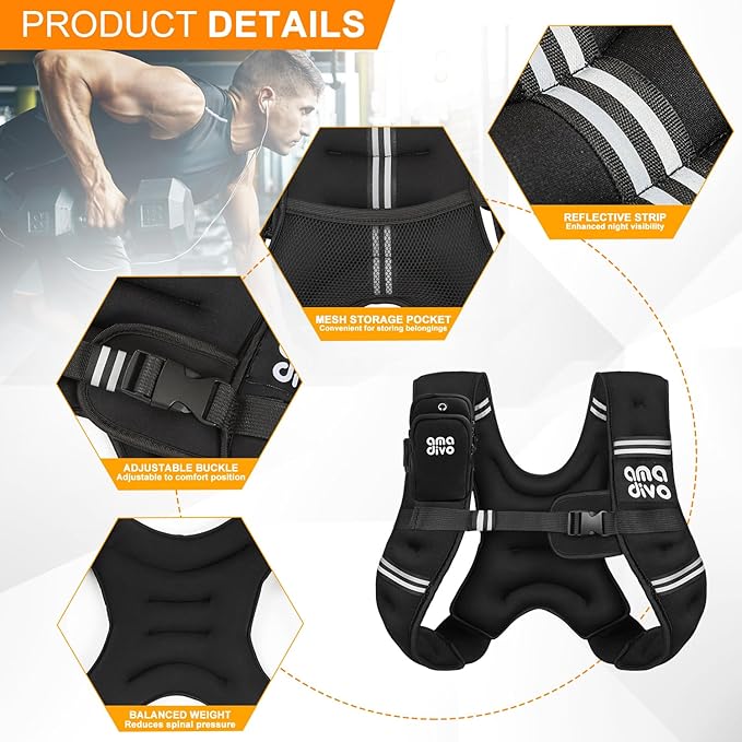 Weighted Vest for Men Women (20lb 16lb 12lb 8lb), Reflective Weighted Vest for Walking, Running, Workout & Fitness, Strength Training, Adjustable Buckles with Detachable Bag