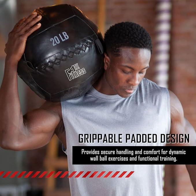 Fitness First Soft Wall Ball, 5-25 LBS, Durable Reinforced for Core Strength Building, Cardio
