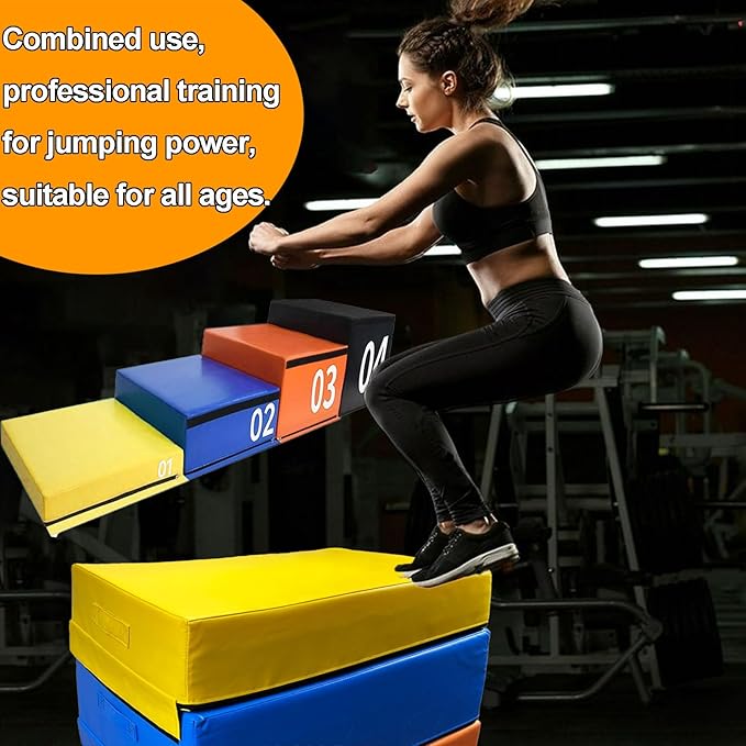 4-in-1 Plyometric Jump Box Set, Height-Adjustable Soft Foam Plyo Boxes for Stackable Home Gym & Commercial Training | Non-Slip Exercise Equipment for Kids & Adults(Size:75 * 55 * 15cm)