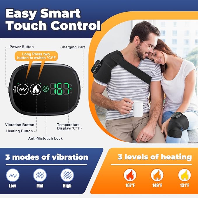 Cordless Electric Heated Knee Massager, 3-in-1 Heated Knee Massager with Heat for Knee Elbow Shoulder Wrap with 3 Vibration & Heating Modes (2 Pack)