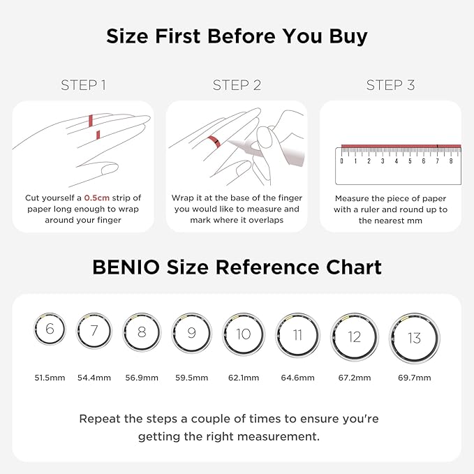 BENIO Gen 2 Smart Ring for Women & Men, Heart Rate,Fitness Tracker with Sleep，Step/Sleep/Blood Oxygen/Heart Rate Tracker, 5ATM Waterproof for iOS and Android,No Subscription