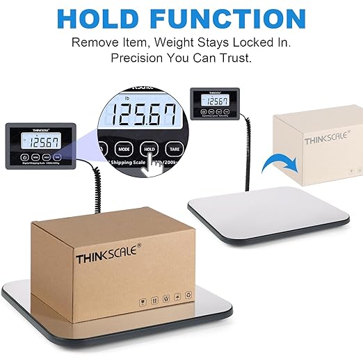 THINKSCALE Shipping Scale, 440lb/1oz Digital Postal Postage Scale for Small Business, Large Backlit LCD with Hold/Tare, Scale for Packages, Luggage, Home Use, USB Power & Battery