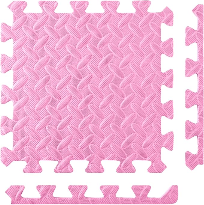 Shihanee Foam Floor Tiles Foam Floor Mats Play Mats Bulk with Borders Interlocking for Bedroom Gym Nursery(11.8 x 11.8 Inch,Light Pink)