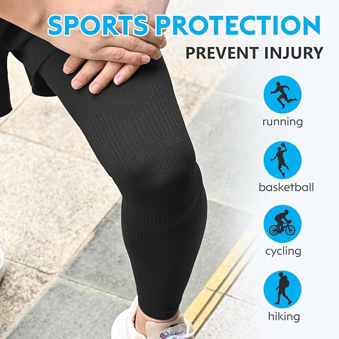 KEKING Full Leg Compression Sleeves, Unisex, Thigh High Compression Stocking 20-30mmHg Graduated Support for Thigh Calf Knee, Running, Basketball, Reduce Varicose Veins and Swelling, All Black M